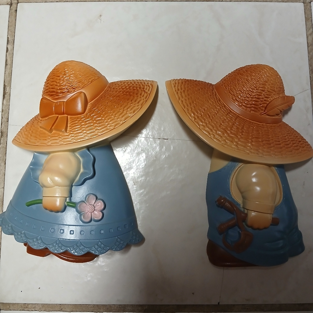 Vintage 1987 Miller Studios Sunbonnet Sue and Overall Sam Chalkware